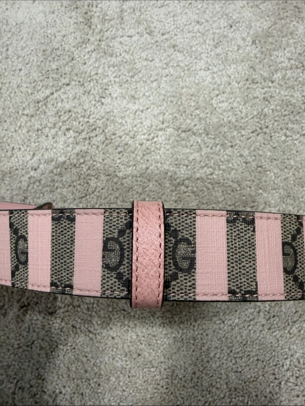Gucci Pink GG Supreme Stripe Belt with Silver Double G Buckle - Picture 5 of 8